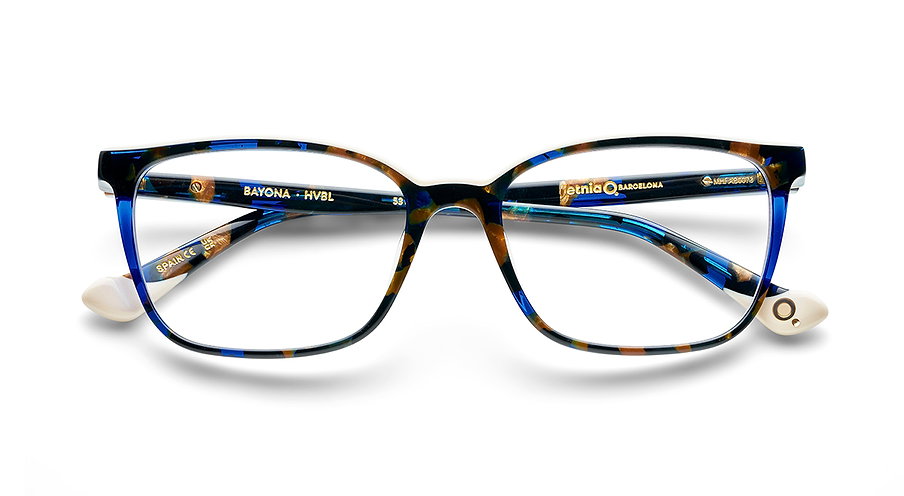 Das Bild zeigt die Korrektionsbrille BAYONA HVBL von der Marke Etnia Barcelona in Schwarz -Blau gemustert.